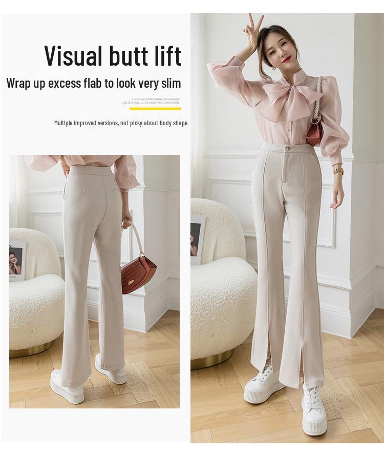 Women's Korean Style High-Waisted Flared Split Dress Pants - Spring/Summer 2026 Collection, Slimming Drapey Trousers Casual Trousers.
