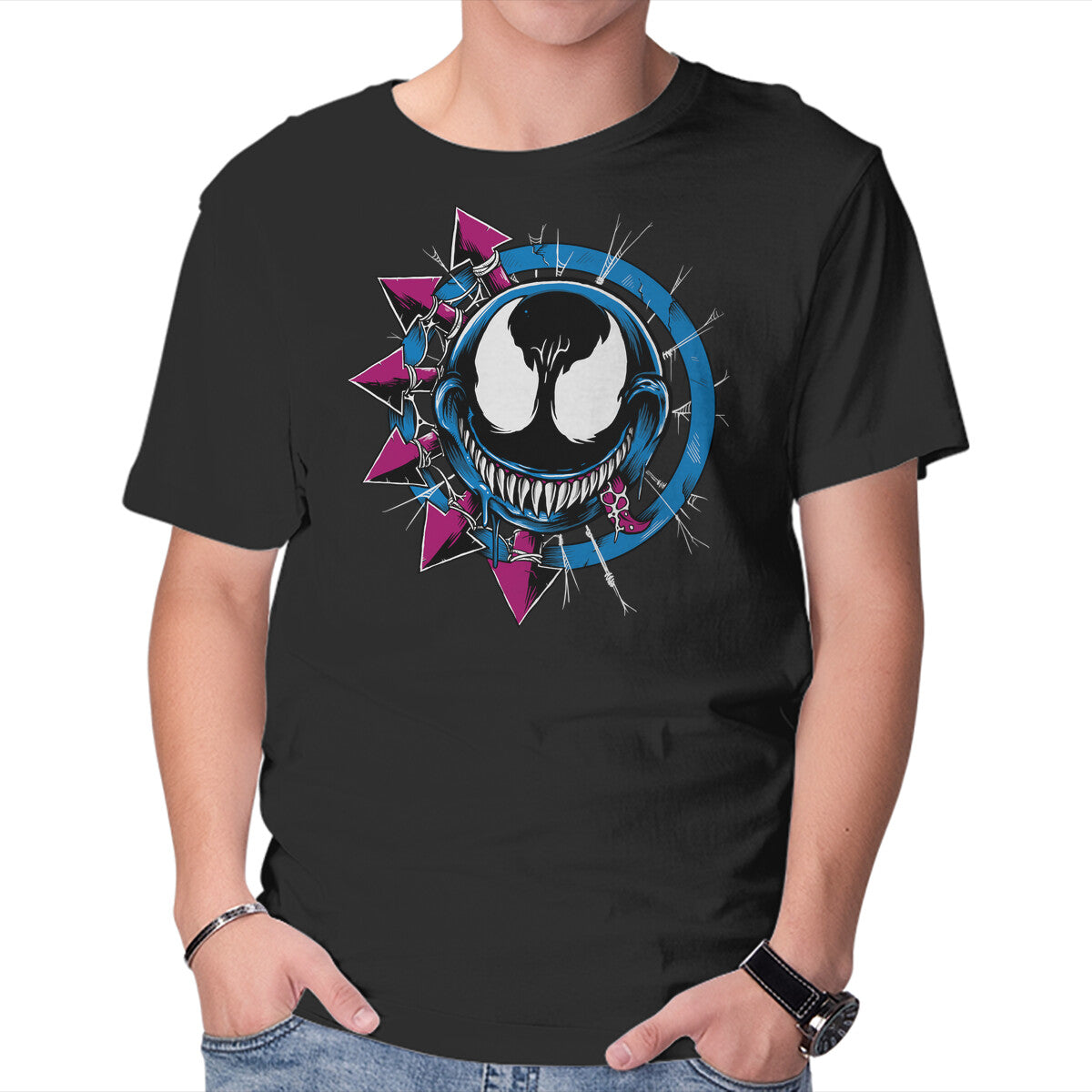 Unisex Crew Neck T-Shirt Venom Smiley Graphic Short Sleeve Casual Tee XS