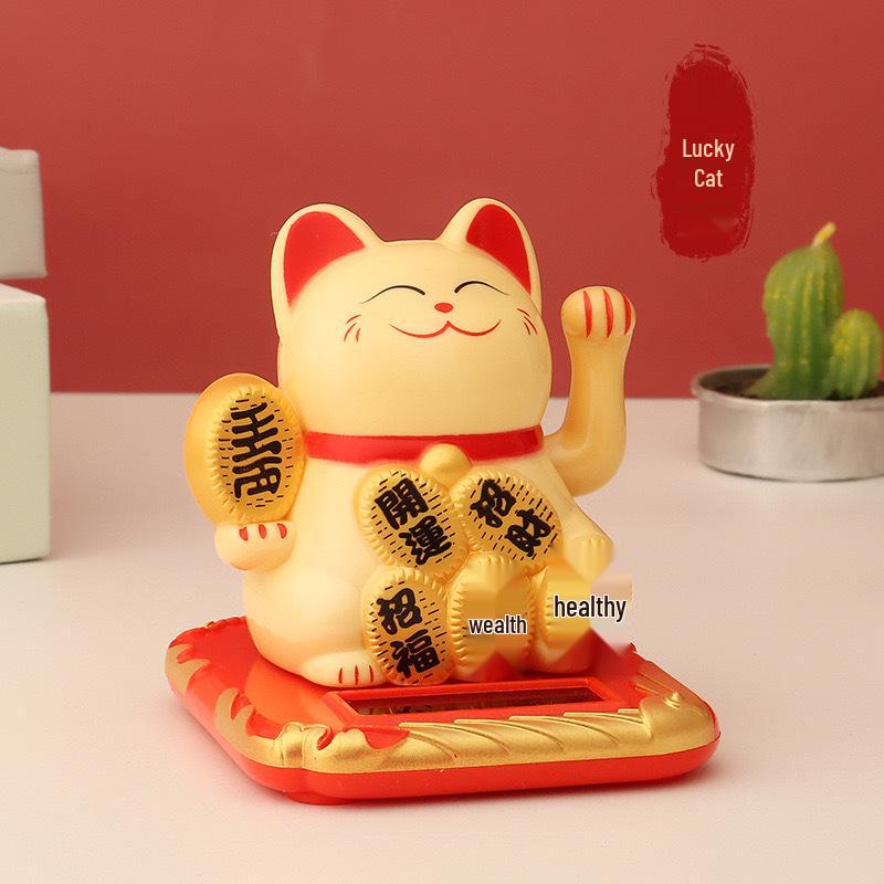 Fortune Cat Solar Waving Ornament - Creative Car and Home Decor for Wealth and Prosperity