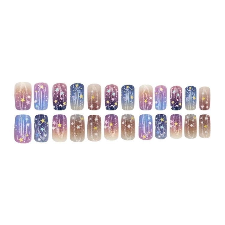 24Pcs Medium Square False Nail Space Theme Moon Star Designs Acrylic Nail For Commuting Celebrations And Special Event