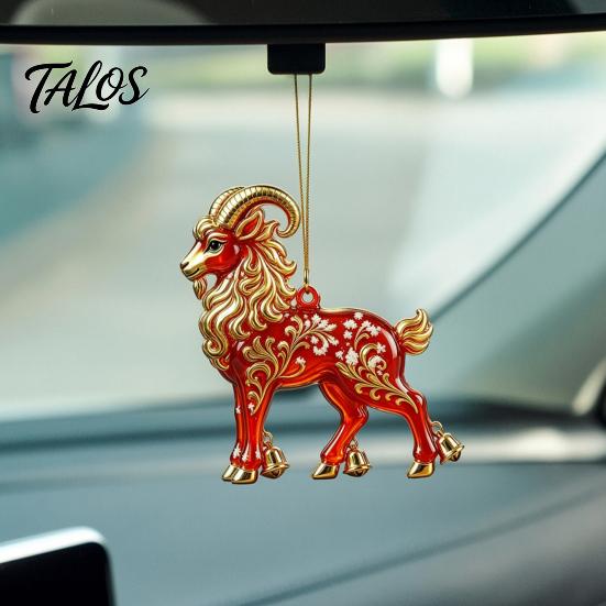 Decorative Ornaments for Office Goat Christmas Car Hanging Ornament, 2D Acrylic Pendant with Tree String, Cute Animal Decor Rearview Mirror,