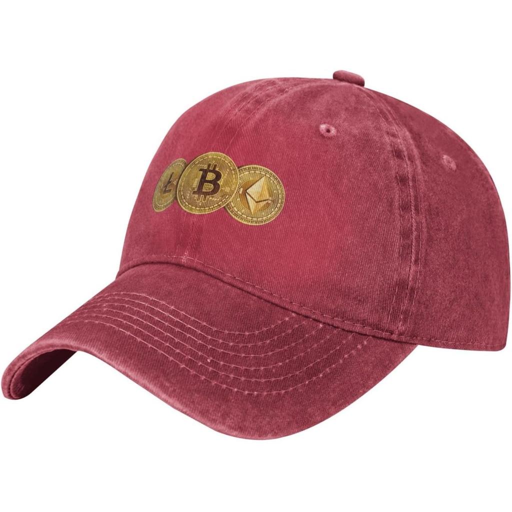 Crypto Coin Print Baseball Cap Washed Cotton Dad Hat Adjustable Low Profile Sun Hat for Unisex