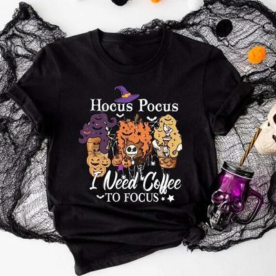 Hocus Pocus Ik Heb Koffie Nodig Om Te Concentreren Halloween Heksenachtig T-shirt Mannen Vrouwen Unisex T-shirt