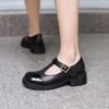Women Patent PU Leather Two Tone Mary Jane Shoes T Strap Chunky Heels Goth Pumps Kawaii Girls Platform Ladies
