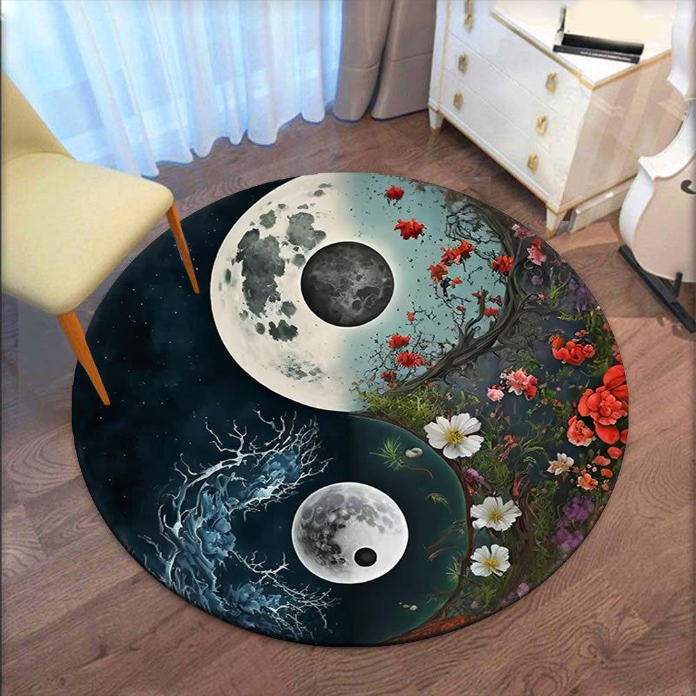 Yin Yang Moon Flowers: A Unique Artistic Design for Home DecorRound Non-Slip chair mat chair carpet for office Rugs for Office Decor Gift For Valentin
