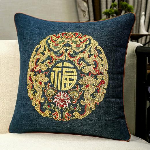 Chinese New Style Fu Character Pillow Case, Wedding Red Lucky Linen Cushion Cover for Sofa Bedroom Decor