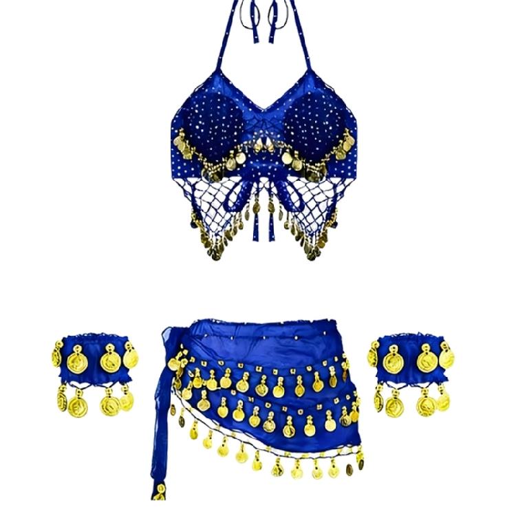 Danse du Ventre Danse Orientale Ensemble Foulard de Hanche Scintillant et Haut Lehenga Sans Manches Manchettes