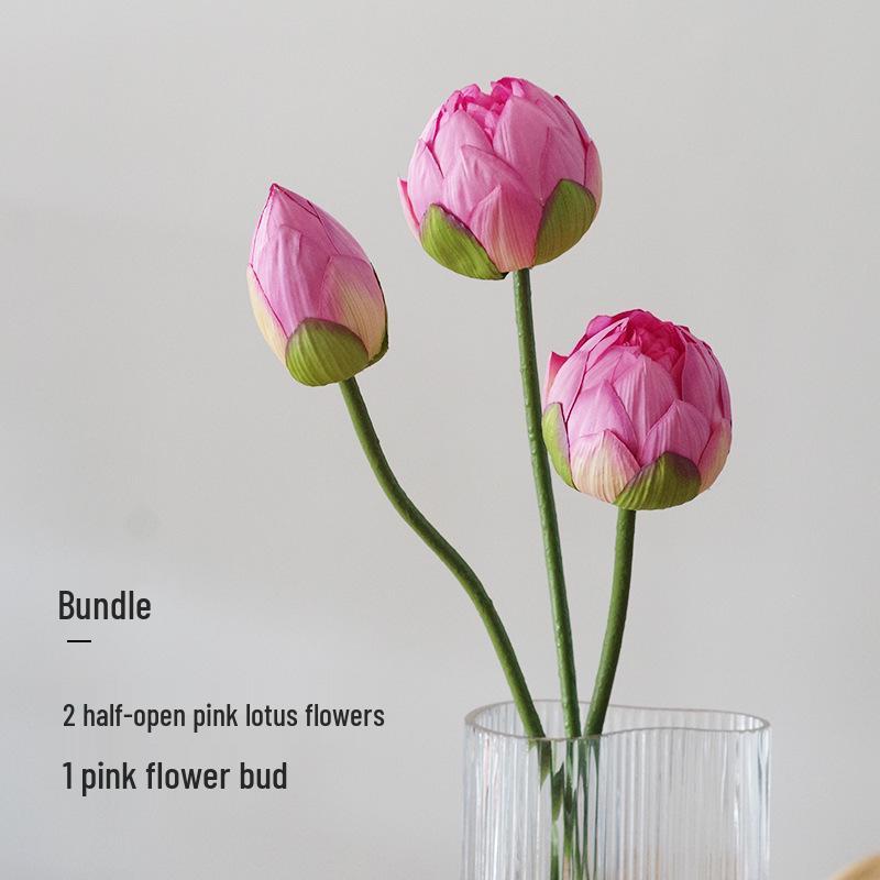 Chinese Lotus Artificial Flower Decoration for Living Room and Dining Table - Realistic Floral Arrangement with Lotus Leaf.