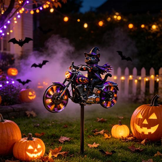Spooky Lawn Decor for Home Halloween Motorcycle Metal Garden Stake Decor, Iron Yard Art Balcony Stakes, Waterproof Ornament Patio Decoration