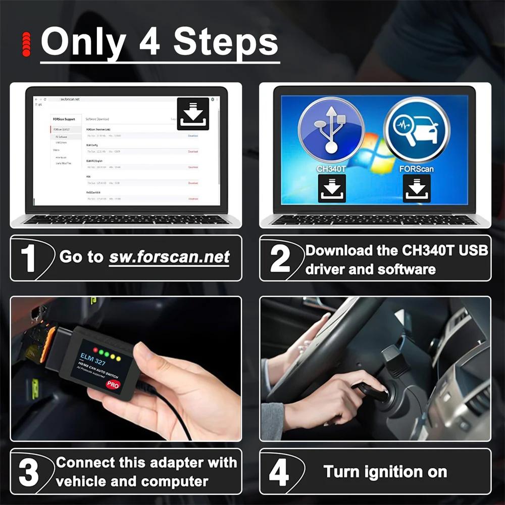 Forscan Pro ELM327 V1.5 OBD2 Scanner Adapter PIC18F25K80 Chip With HS/MS CAN Switch For Ford Mazda Coding Car Diagnostic Tool