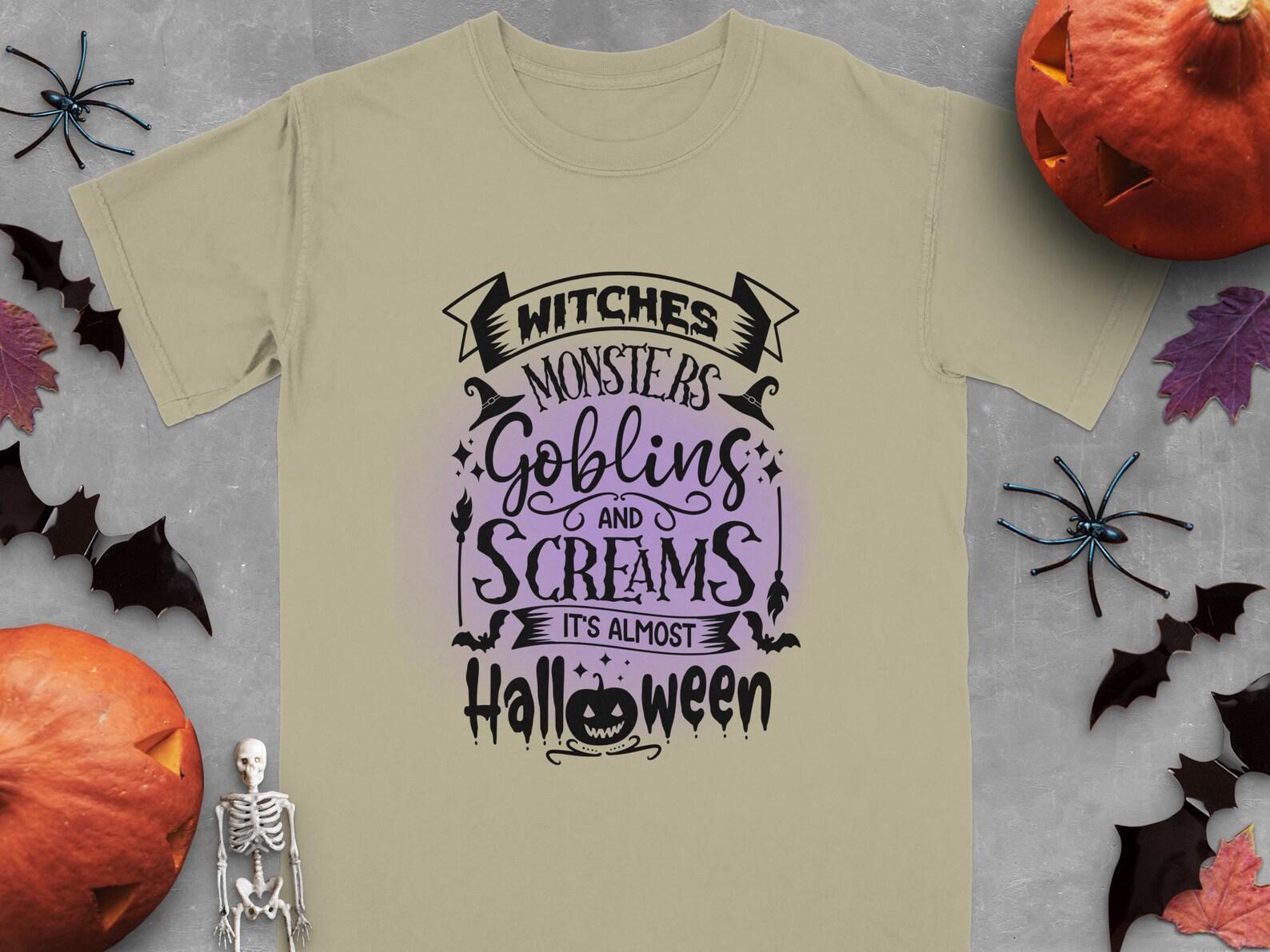 Witches Monsters Goblins Screams Halloween T-Shirt, Spooky Season Graphic Tee S