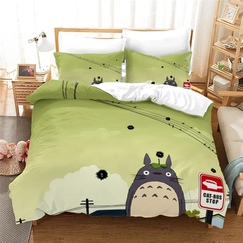 Anime Duvet Cover Pillowcase Bedding Set T-TotoroeS Kawaii Adult Boy Girl Bedroom Decoration Children Single Double Large Size