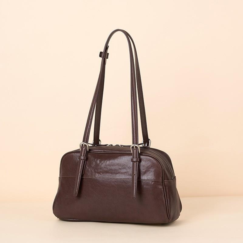 

High-quality Feeling Niche Top-layer Crystal Body Plant-tanned Cowhide Bowling Bag Fashionable Underarm Genuine Leather Women s Shoulder Bottom width: 31 high: 18 thick: 11 кофейный