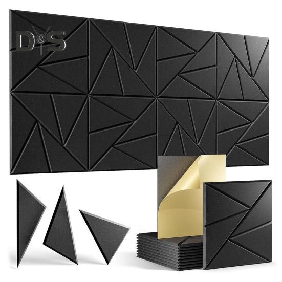 12Pcs Soundproof Wall Panel Self-Adhesive Sound Absorbing High Density Thick Acoustic Foam Panel Noise Reduction Wall Decoration Tile