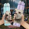 1PC Strong White Bulldog Face 750ml Color Plastic Sports Water Bottle Leakproof Flip Straw Lid Suitable for Sports Office Home Use