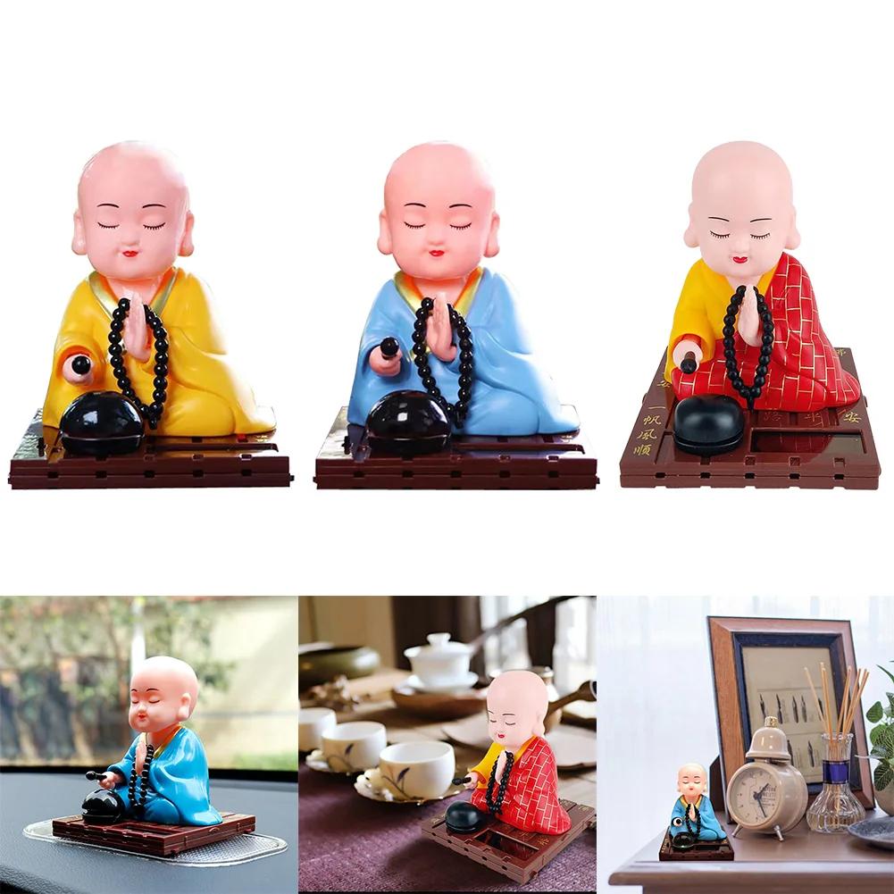 1pcs Solar Powered Bobble Shaking Head Monk Ornaments Buddhist Monk Figurines Statues Car Home Office Decorations
