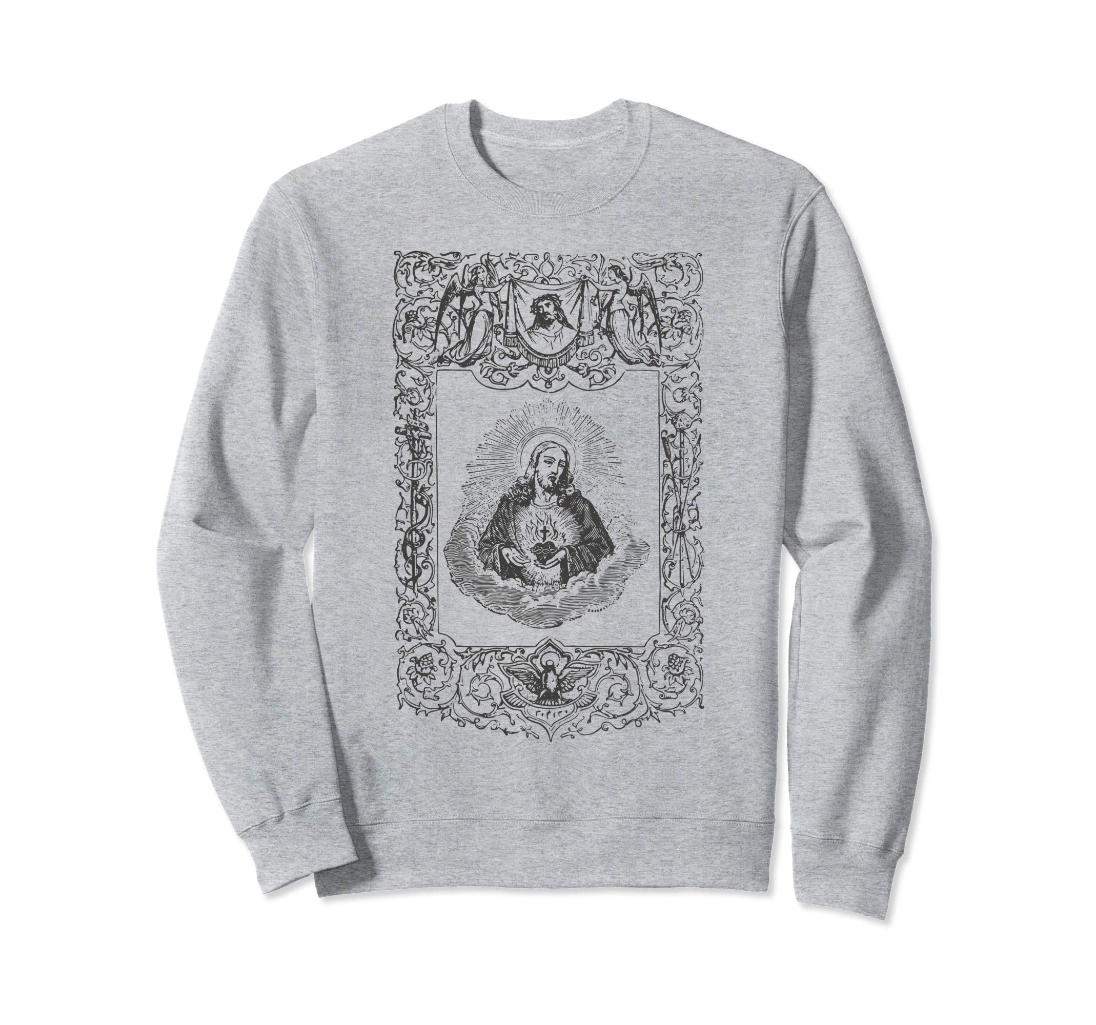 

Sacred Heart of Jesus Christ Vintage Catholic Art Gift INRI Sweatshirt серый