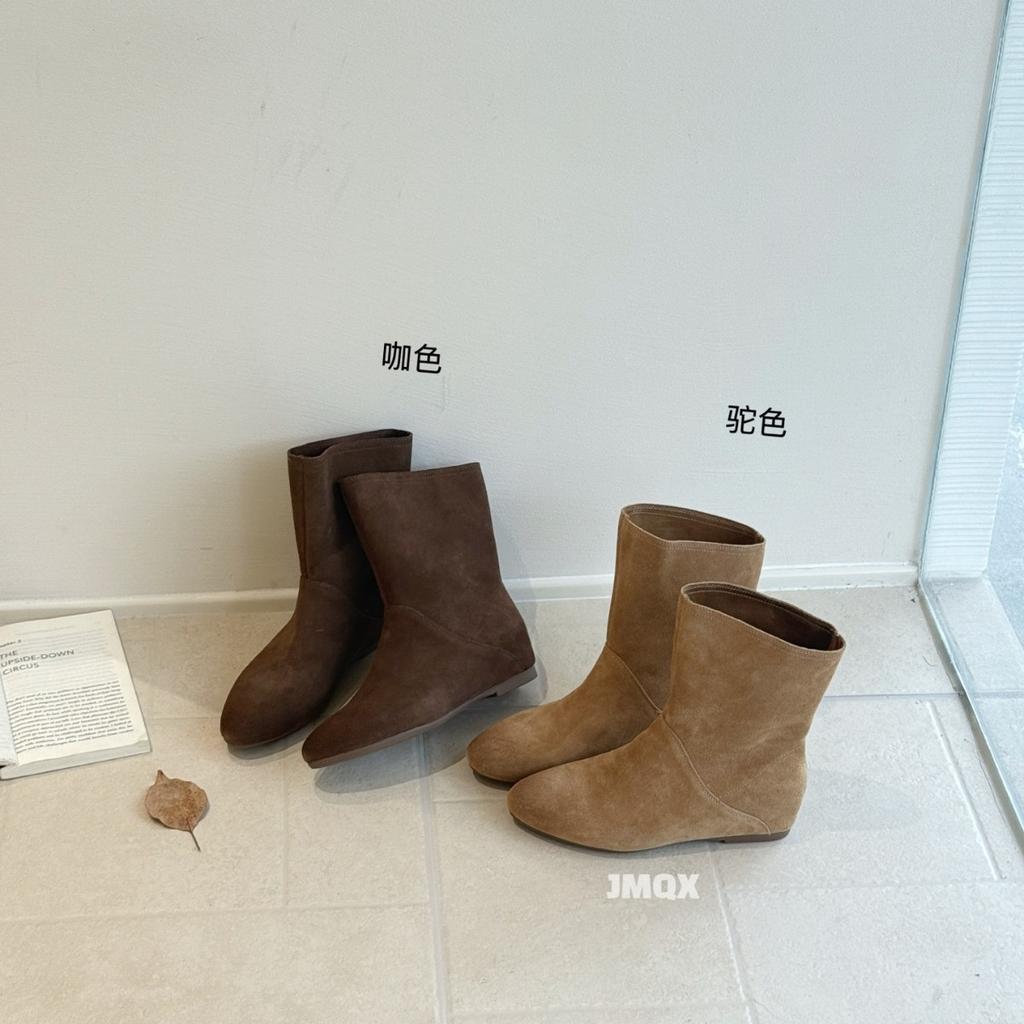British suede inner heightening short boots women's 2025 new matte cowboy boots French retro sleeve knight boots