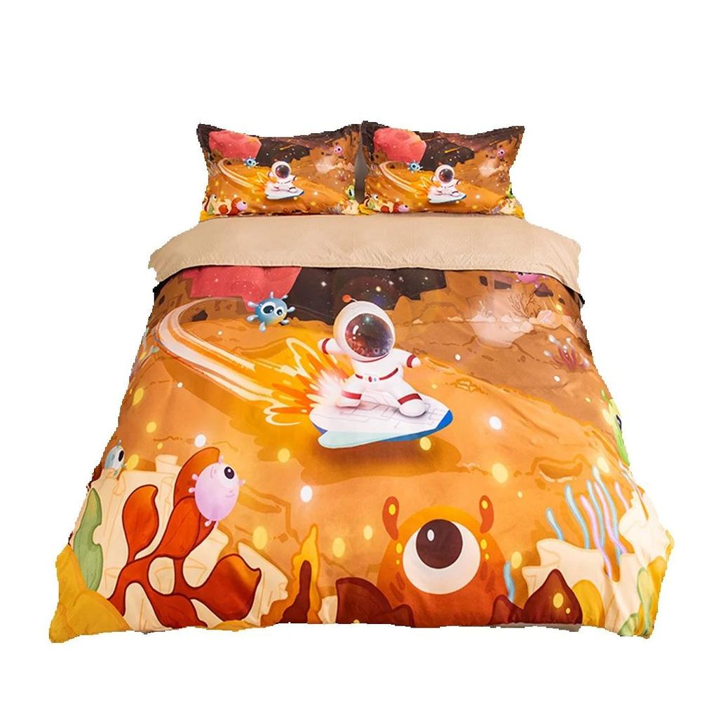 Single Size Astronaut Comforter Cover for Boys Girls,Outer Space Bedroom Decorative 2 Pcs Bedding Set with 1 Pillowcases 75*50