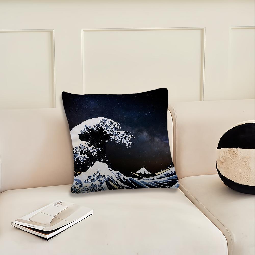 Große Welle von Kanagawa Kissenbezug Kissenbezug Dekoration Zimmer Zuhause Sofa Wohnen Büro Auto Nordische Schlichtheit