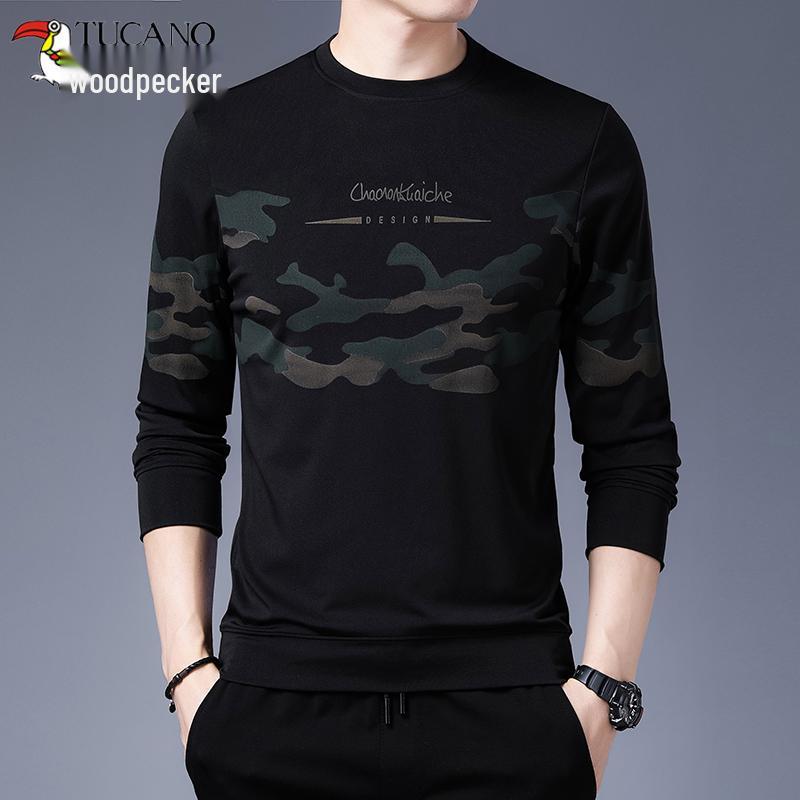Clearance: Woodpecker Spring/Autumn Men's Long-Sleeve Round Neck Cotton T-Shirt Base Layer
