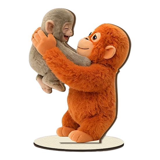 Niedliches Affen-Tischschild (2D) mit Babyäffchen und Plüschtier, Schreibtischdeko aus Holz für Zuhause oder Büro, herzerwärmendes Geschenk für Freunde