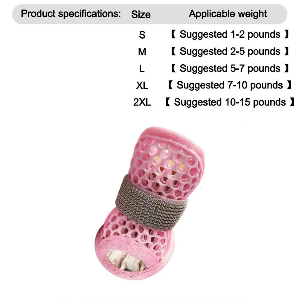 4Pcs Cute Mesh Dog Shoes Non-slip Soft-sole Pet Sandals Elastic Strap Breathable Cooling Dog Boots Summer