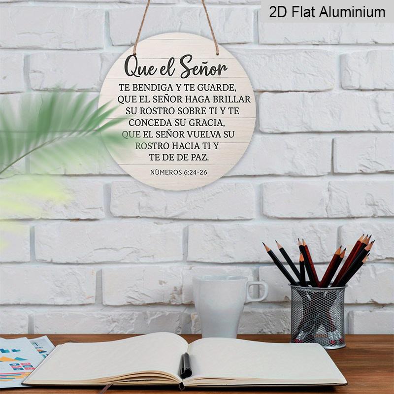 2D Flat, 1pc Spanish Bible Verse Wall Plaque "May the Lord Bless You" - Vintage Round Aluminum Sign Suitable for Decor, Church, , Office - Religious