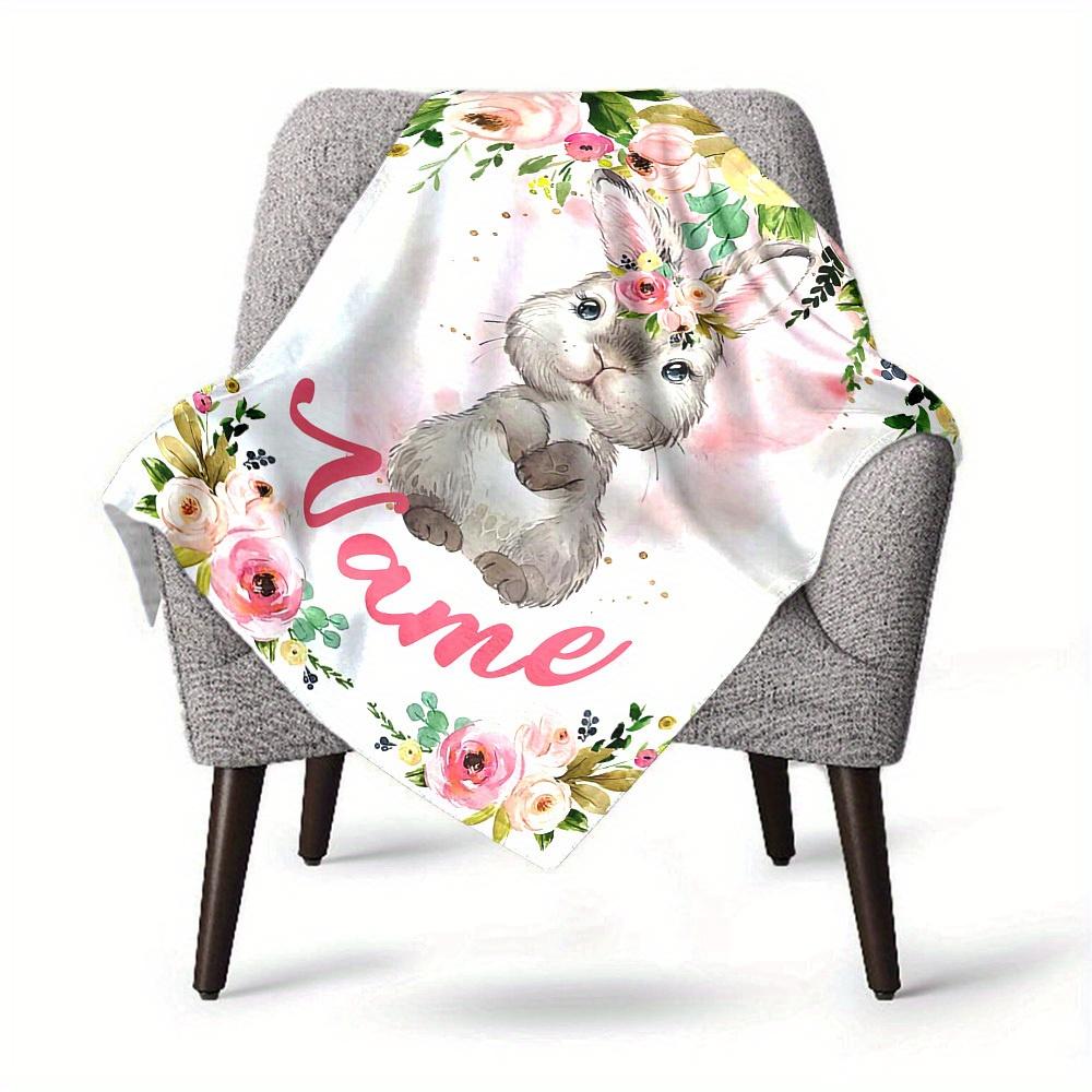 Bunny With Flowers Home Customize Your Name Blankets Comfortable Soft Lightweight Allseason Multipurpose Blanket For Picnics Sofas Offices Beds Living