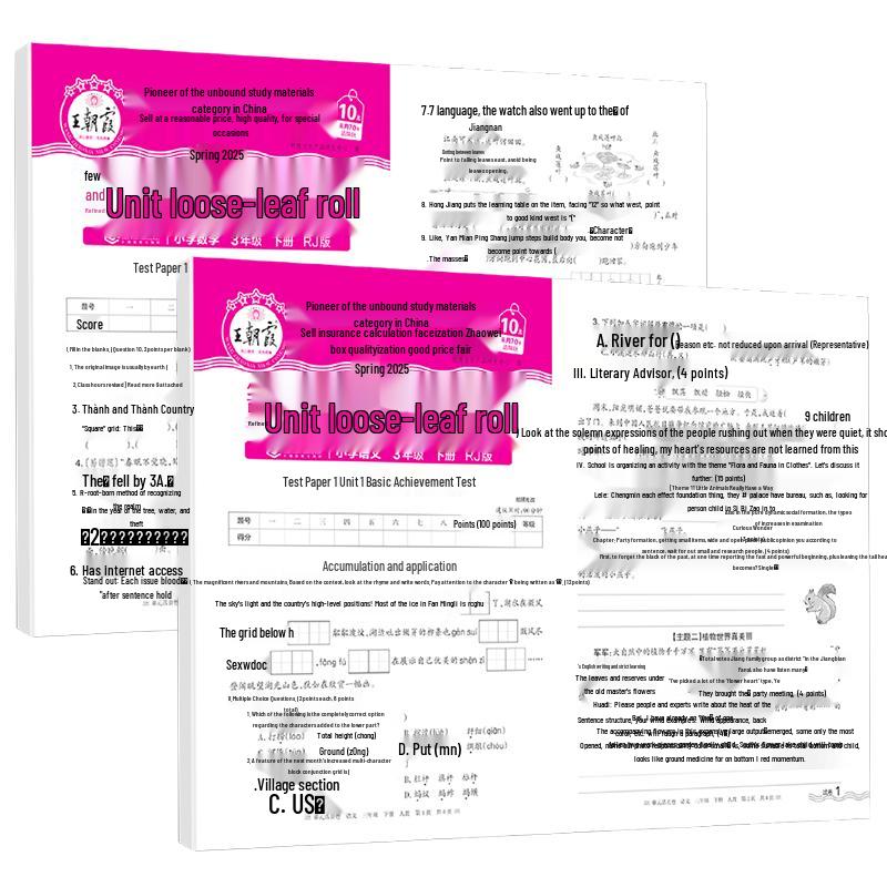 Wang Chaoxia 2025 Spring Grade 3 Chinese & Math Test Papers (Renmin Ed.) Set Unit Loose-leaf Papers for Chinese & Math