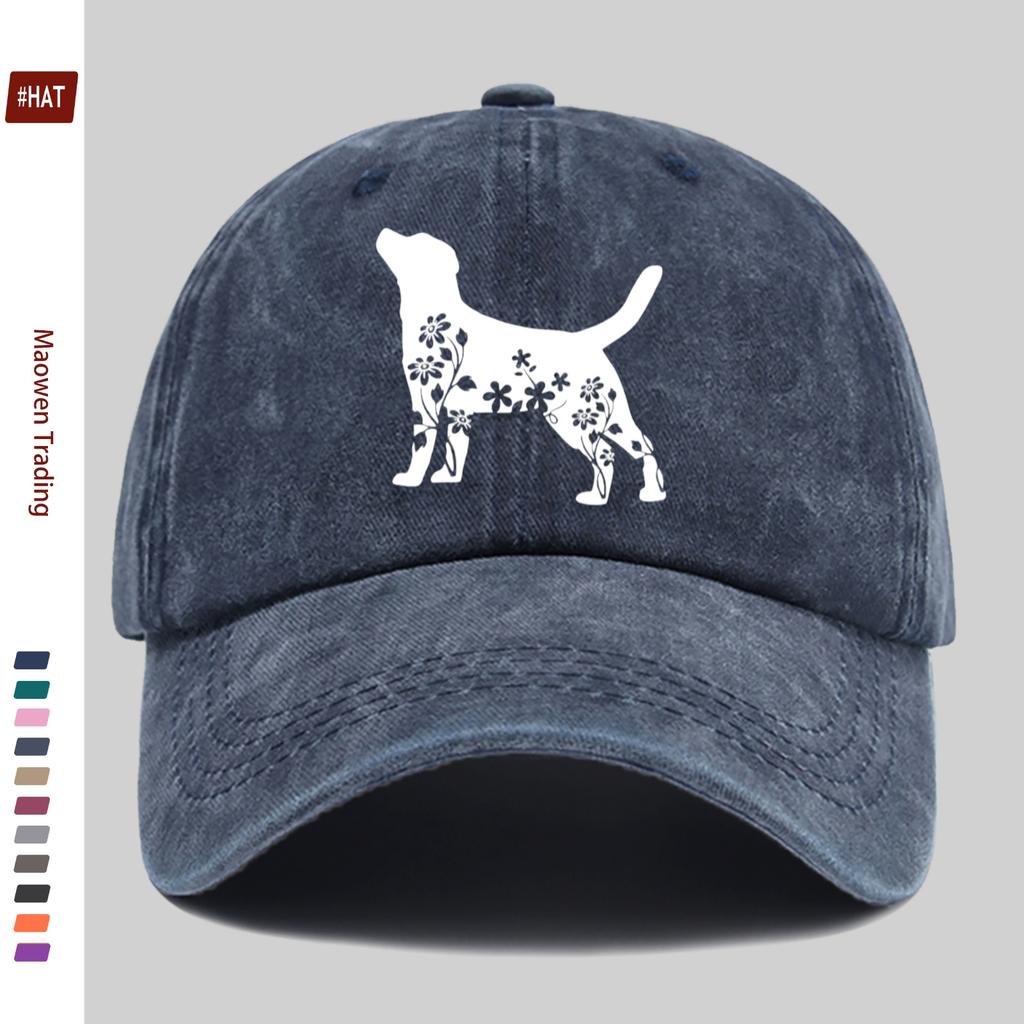 1pc Cute Dog And Floral Print Baseball Cap, Easy Design Sun Hat, Trucker Decor Hat, Adjustable Closure Papa Cap, Street Skateboa