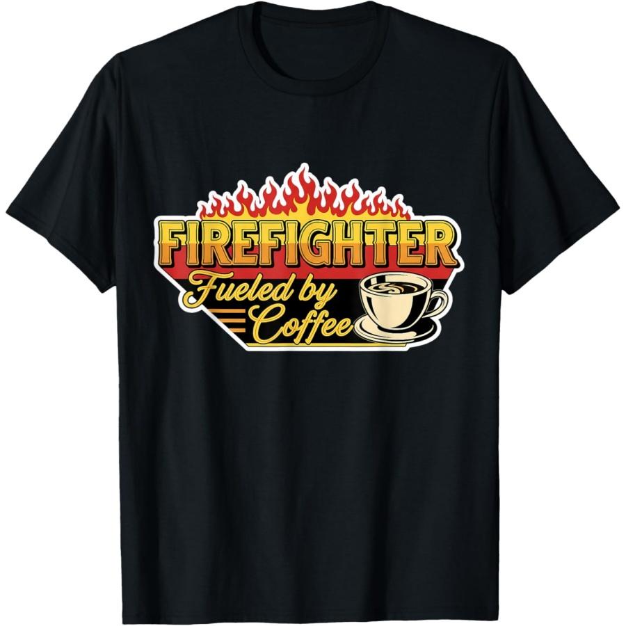 Firefighter Fueled By Coffee Lover Vintage Fireman Retro T-Shirt S