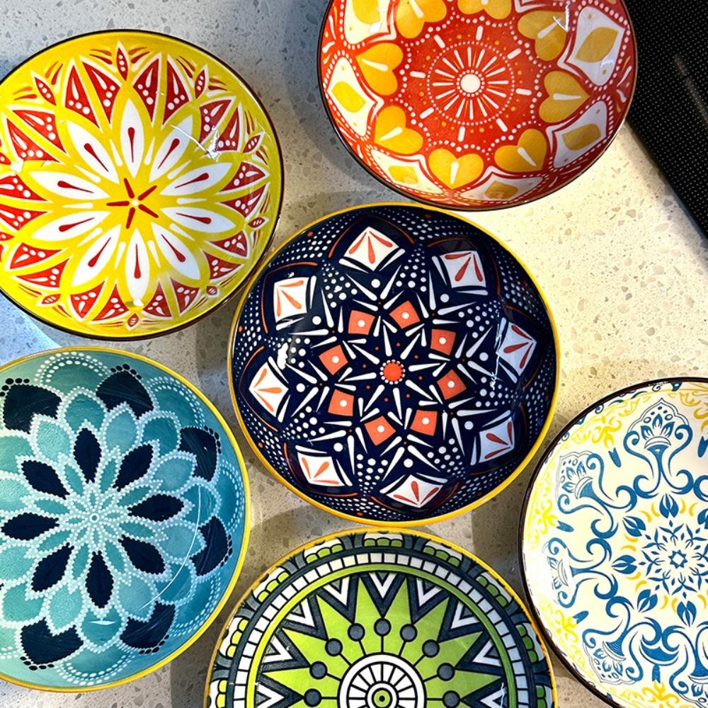 6 Piece Vintage Bohemian Style Ceramic Plates Set 5 in Appetizer Plates Dishwasher-safe