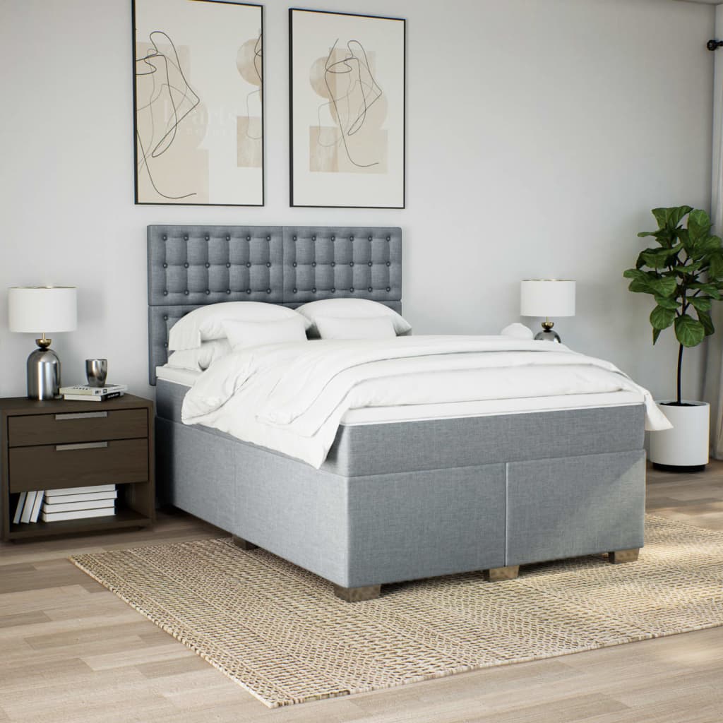 Vidaxl Cama Continental con Colchón, Gris Claro, Tela 160X200 Cm