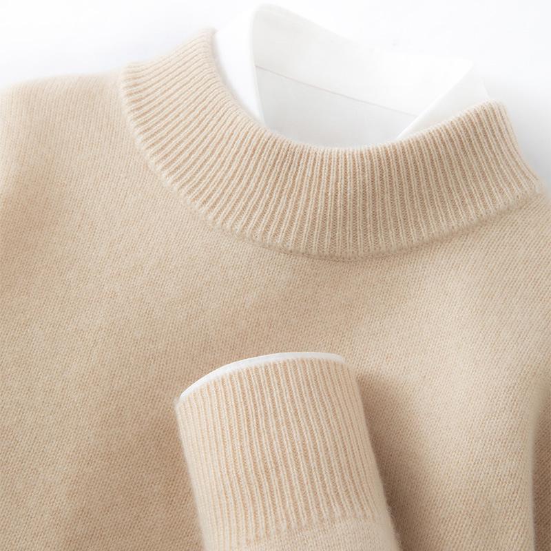 Men's High Neck Cashmere Sweater - Long Sleeve, Solid Color, Loose Knit Pullover for Autumn & Winter