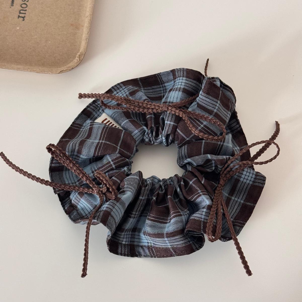 Ретро темная клетчатая резинка-скранчи для женщин: Модная, универсальная, высокоэластичная резинка для волос 2025