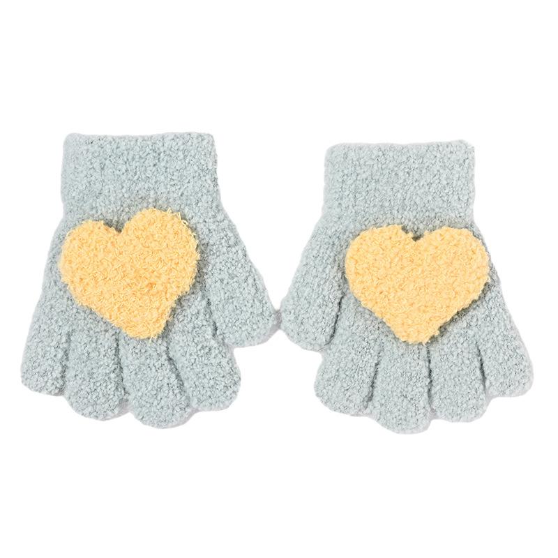

Winter Solid Color Childrens Love Gloves Warm and Cold Resistant All Finger Thick Boys and Girls Hand Warmer Thicken Glove One Size