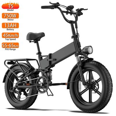 Urlife T5 Foldable Electric Bicycle 750W Motor 20" Fat Tire Fully Suspended Adult Electric Bike 48V 13Ah Dual Disc Brakes 7 Speed Max Load 120Kg