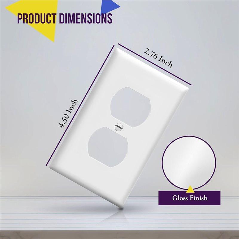 ABBP-Duplex Wall Plate 1-Gang White Polycarbonate Electrical Outlet Cover UL Listed Wall Plate 4.5X2.76