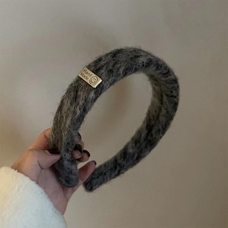 Retro French Wide Skull Top Sponge Headband for Women - Milk Coffee Color Hair Accessory