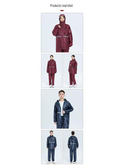 Men's & Women's Thickened Oxford Cloth Cycling Rain Suit: Black/Navy, Reflective & Wear-Resistant.