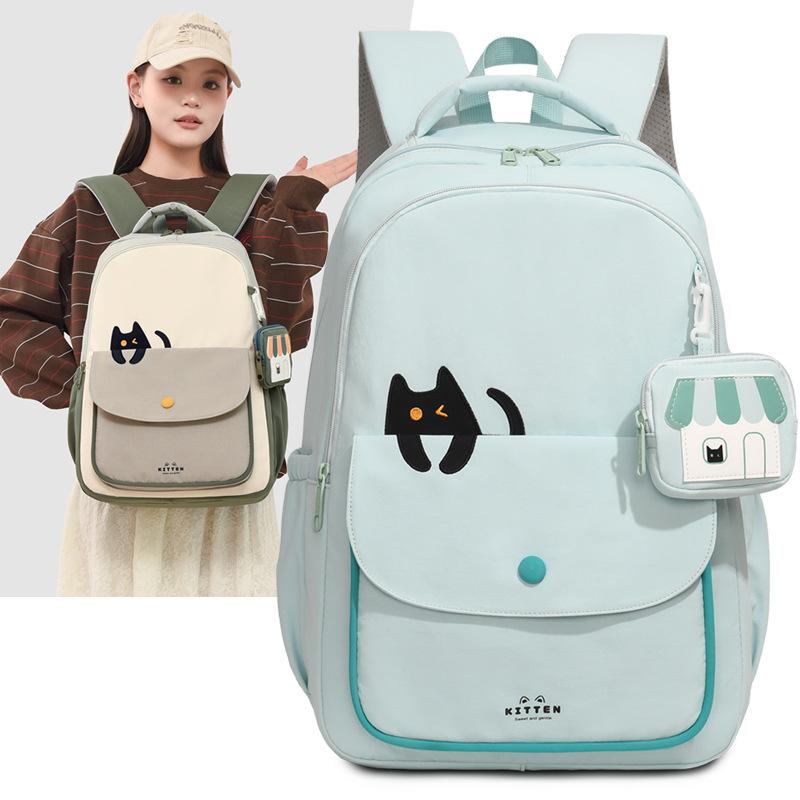 Schulranzen1011 neuer Schüler Schulranzen weiblich Druck Kätzchen Cartoon Rucksack Freizeit Einfach Große Kapazität Mittelschule Schulranzen