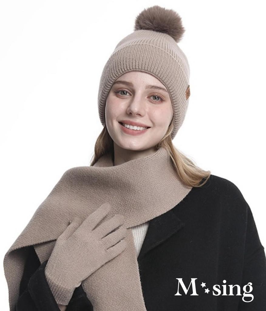 Knit Hat with Simple Thick Perfect for and Outdoor One Size Fits M-Sing Pom-Pom, Beanie, Winter, Warm, Fleece-Lined, Skiing, Golf, Snowboarding,