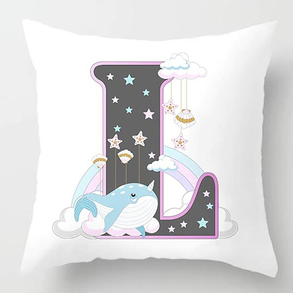 Cute Cartoon Alphabet Print Dolphin Star Pillowcase Sofa Cushion Bedside Backrest Pillow Case Baby Room Pillow Covers Decorative