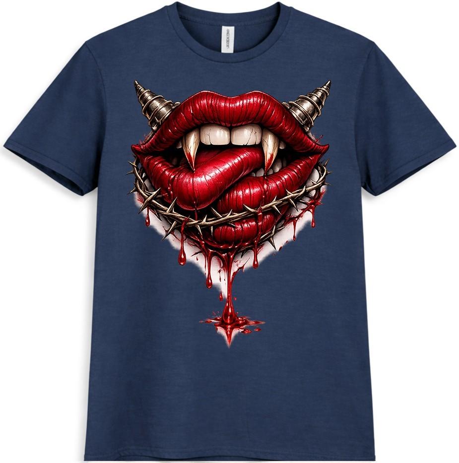 Gothic Vampire Lips T Shirt Fangs Horror Graphic Tee