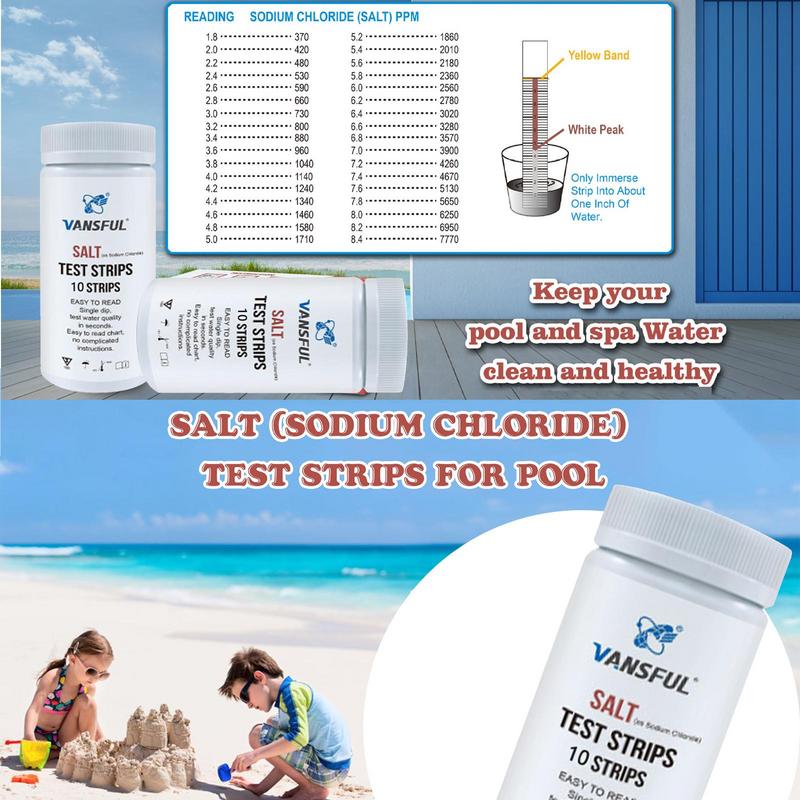 Pool Salt Test Strips Swimming Pool Saltwater Detection Strips Multi-Purpose Water Testing Supplies for Water Hot Tub Spa Pool