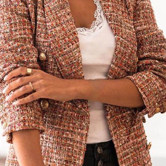 Giacca da Donna Colletto Sartoriale Fantasia Doppiopetto Casual Slim Blazer da Donna per Ufficio
