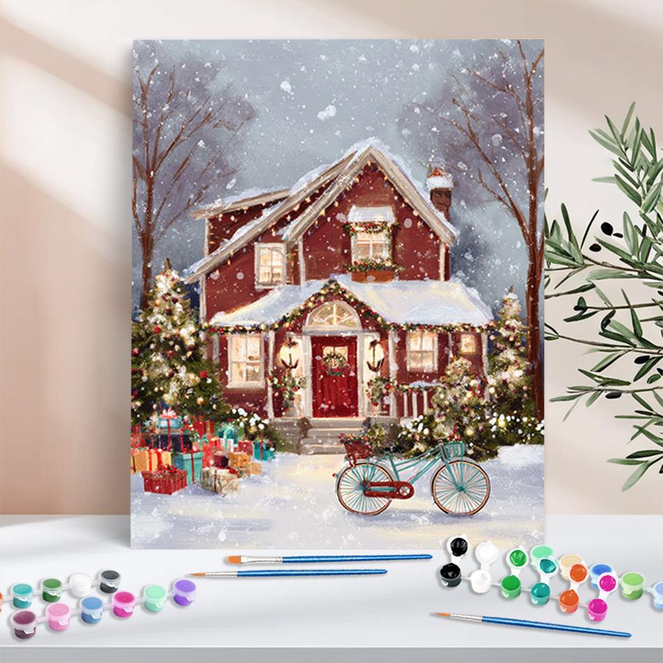 

1 шт. Раскраска по номерам Рождественская хижина Рождественские подарки Живопись Искусство на холсте Живопись Внутреннее украшение стен 40x50 см/16x20 дюймов Без рамы 40x50cm NO Frame