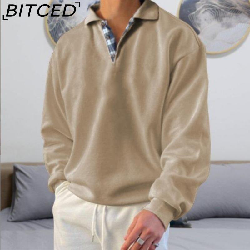 BITCED Autumn Long-Sleeved V-Neck Men's Collared Oversized Hoodie