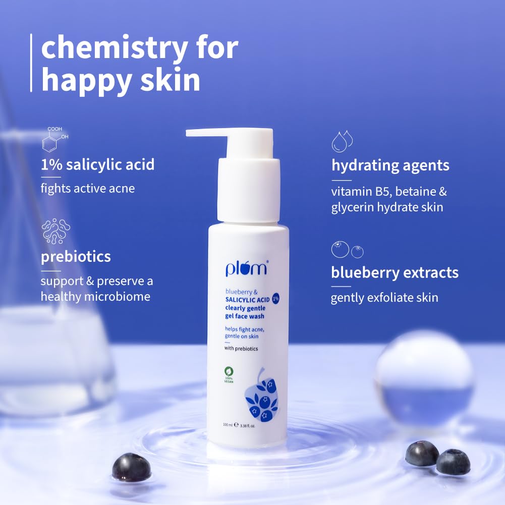 Plum 1% Salicylic Acid Gentle Gel Face Wash with Blueberry for Oily Acne-Prone Skin 100 ml